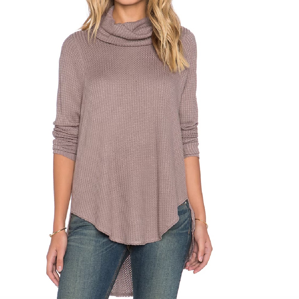 Free People Kristina Thermal Mushroom Cowl Neck Oversized Tunic Top L